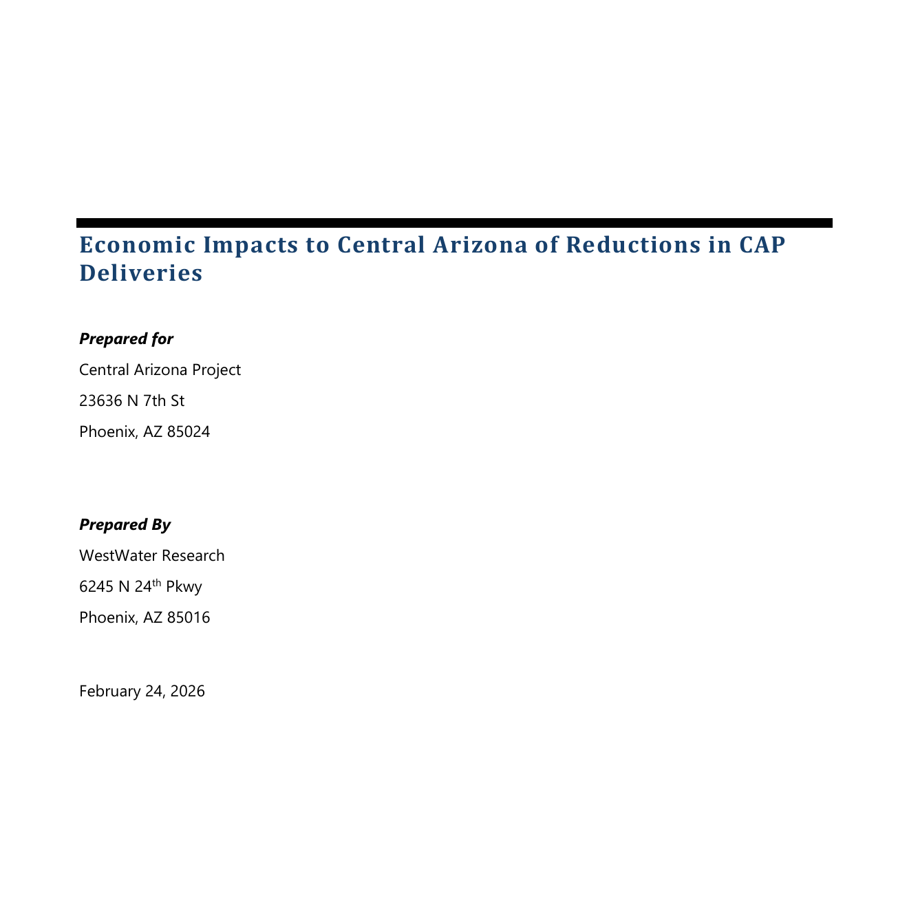 Economic Impacts to Central Arizona of Reductions in CAP  Deliveries 